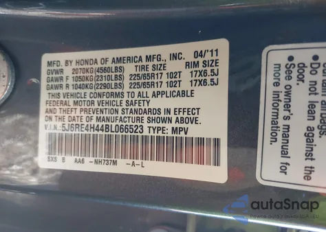 2011 Honda Cr-V Se z USA, uszkodzony, nr VIN 5J6RE4H44BL066523
